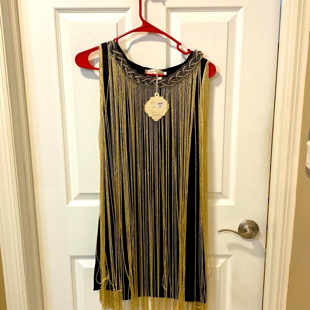NWT Black and gold Fringe top